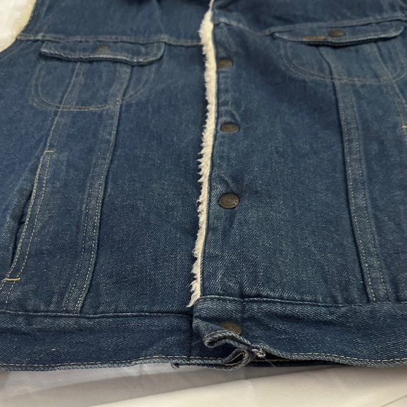 Vintage Sears Roebuck Western Wear Denim Sherpa Lined Snap Front Vest Men's 44R - Picture 10 of 13